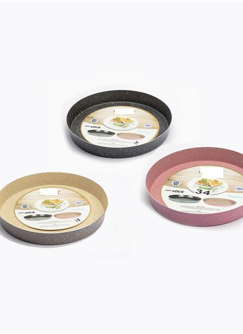 Generic - Granite trays 3Pcs Set different sizes, Deep Oven Tray Set pink 38,36,34cm - Image 1