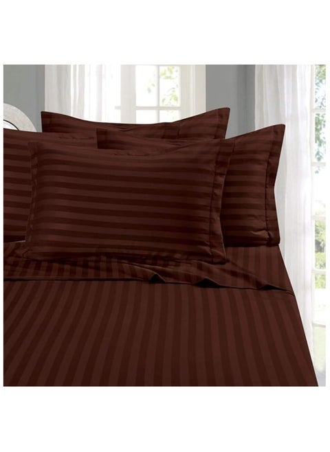 3 Piece Luxury Dark Brown Striped Bed Sheet Set with 1 Flat Sheet and 2 Pillowcases for Hotel and Home Crafted from Ultra Soft and Breathable Cotton for Year-Round Comfort, (Single/Double)