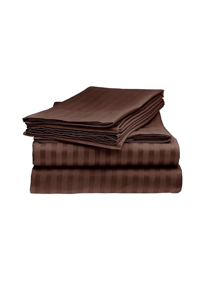 Saudi Deals - 3 Piece Luxury Dark Brown Striped Bed Sheet Set with 1 Flat Sheet and 2 Pillowcases for Hotel and Home Crafted from Ultra Soft and Breathable Cotton for Year-Round Comfort, (Single/Double) - Image 1