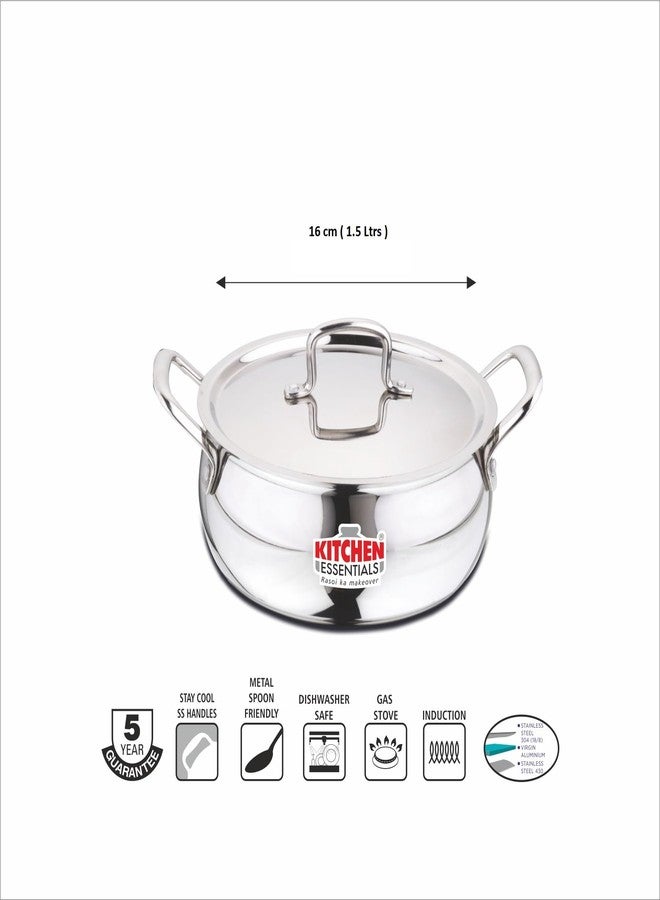 Kitchen Essentials Stainless Steel Triply Mini Handi with Steel Lid, 1.5 Ltrs, Induction Compatible, BIS Certified. - Image 2