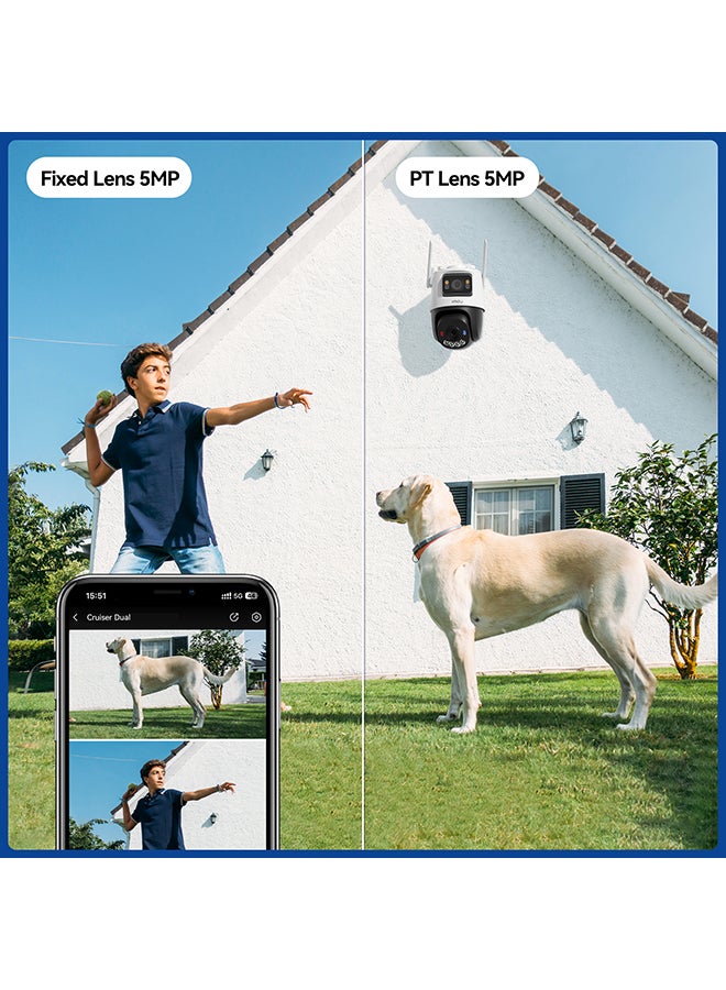 IMOU Cruiser Dual 2 10MP Outdoor Security Camera, Dual-Lens 5MP+5MP (Fixed & PTZ), Wi-Fi 6, Smart Color Night Vision, AI Human & Vehicle Detection, Two-Way Audio, IP66 Weatherproof, Red-Blue Active Deterrence Siren, Supports 512GB MicroSD - Image 5