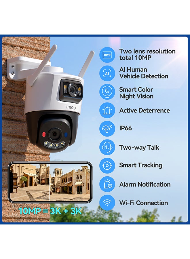 IMOU Cruiser Dual 2 10MP Outdoor Security Camera, Dual-Lens 5MP+5MP (Fixed & PTZ), Wi-Fi 6, Smart Color Night Vision, AI Human & Vehicle Detection, Two-Way Audio, IP66 Weatherproof, Red-Blue Active Deterrence Siren, Supports 512GB MicroSD - Image 2