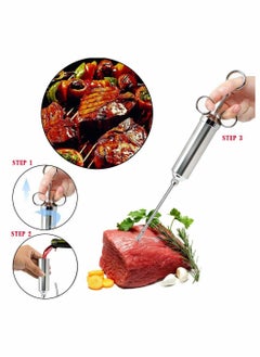 KASTWAVE Meat Injector, Stainless Steel Marinade Flavour Food Syringe with 3 Needles/ 2oz Syringe Barbecue Kits with 2 Cleaner Brushes, 4 Spare O-Rings  - Image 2