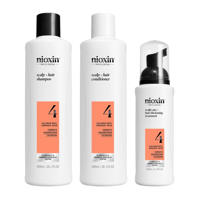 Nioxin Scalp + Hair Thickening System 4 |For Colored or Damaged Hair with Progressed Thinning| With Niacinamide and Biotin | Full Size| 3 Month Supply - Image 1