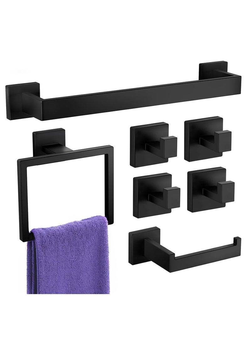 أونليماي فقط حامل مناشف للحمام، 7 قطع، طقم إكسسوارات حمام SUS304 أسود غير لامع، إكسسوارات حمام سوداء من الفولاذ المقاوم للصدأ، مثبت على الحائط من الفولاذ المقاوم للصدأ، طقم قضيب مناشف حمام - Image 1
