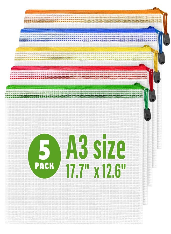 JUZARI 5 Pack Mesh Zipper Pouch Bags A3 - Plastic Zipper Pouches for Organizing 17.7x12.6 inch - Game Storage Bags - Puzzle Organizer Bags - Large Zipper Pouch Bag - Mesh Pouch With Zipper - Puzzle Bags - Image 1