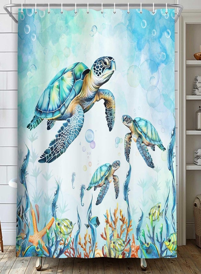 MERCHR Sea Turtle Shower Curtain Coastal Beach Decoration Nautical Shower Curtains for Bathroom, Blue Ocean Teal Fabric Bath Curtains Set with 12 Hooks, 71x71 Inches - Image 3
