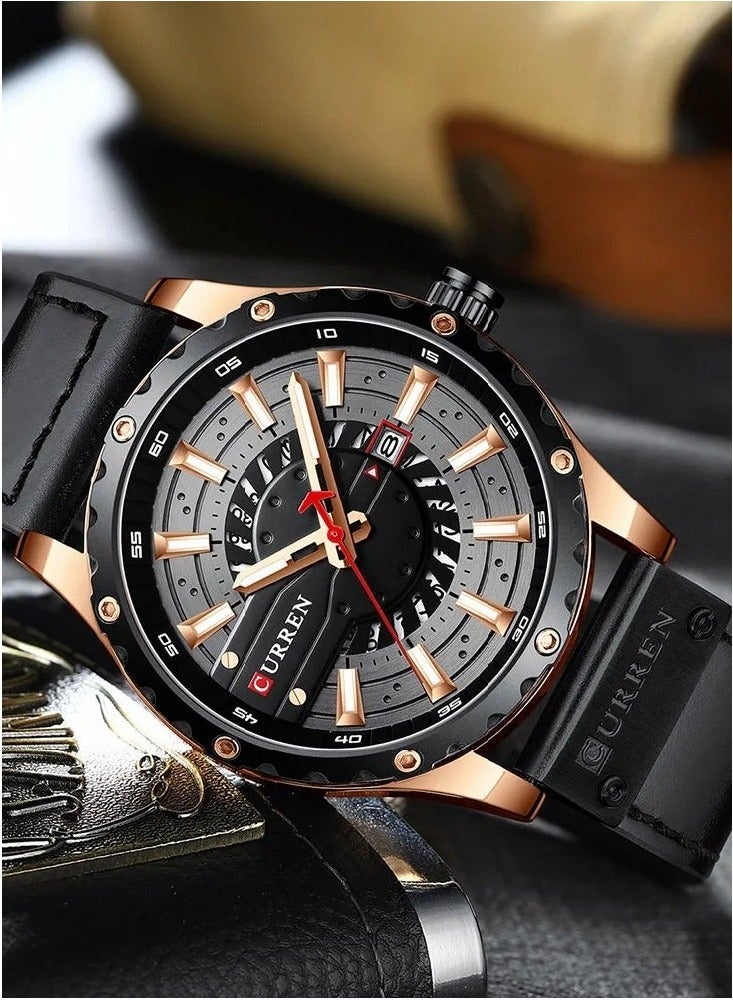 CURREN Men's Waterproof Geniune Leather Band with Calander Quartz Watch CURREN 8374 Quartz Wrist Watch Leather Strap - 48 mm - Blue  - Image 4