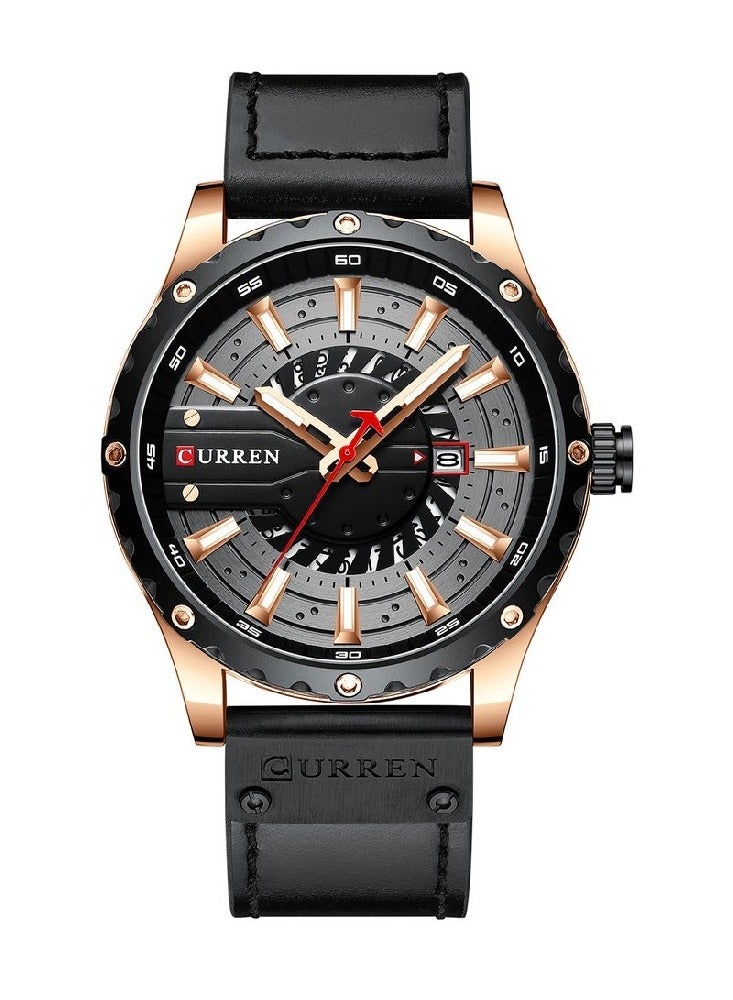 CURREN Men's Waterproof Geniune Leather Band with Calander Quartz Watch CURREN 8374 Quartz Wrist Watch Leather Strap - 48 mm - Blue  - Image 1
