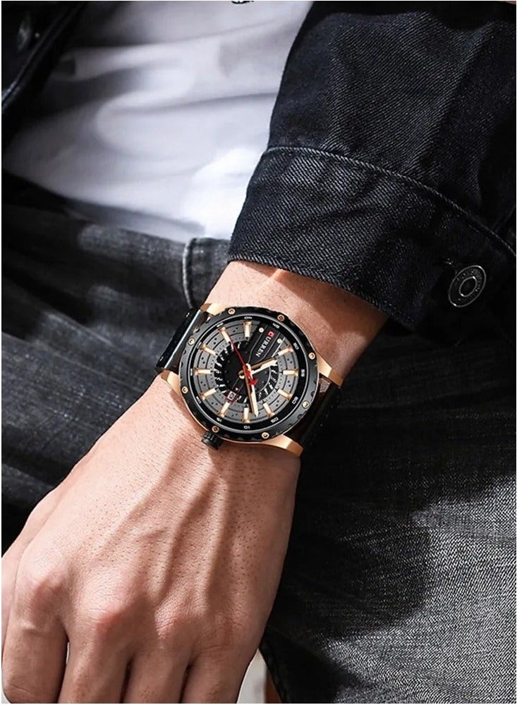 CURREN Men's Waterproof Geniune Leather Band with Calander Quartz Watch CURREN 8374 Quartz Wrist Watch Leather Strap - 48 mm - Blue  - Image 5