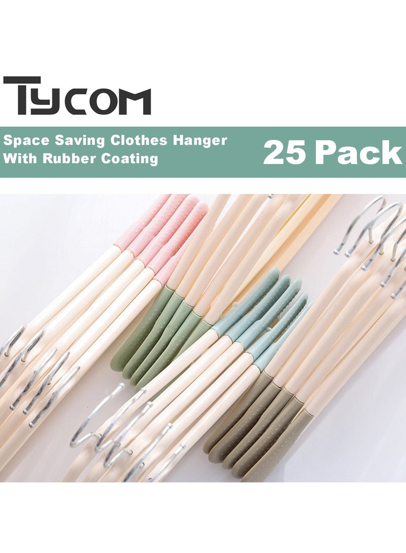 TYCOM Clothes Hangers 25 Pack Heavy Duty Durable Standard Clothes Hanger Plastic Suit Coat Shirt Hangers Space Saving Clothes Hanger with Rubber Coating 25 Pieces Green.  - Image 2