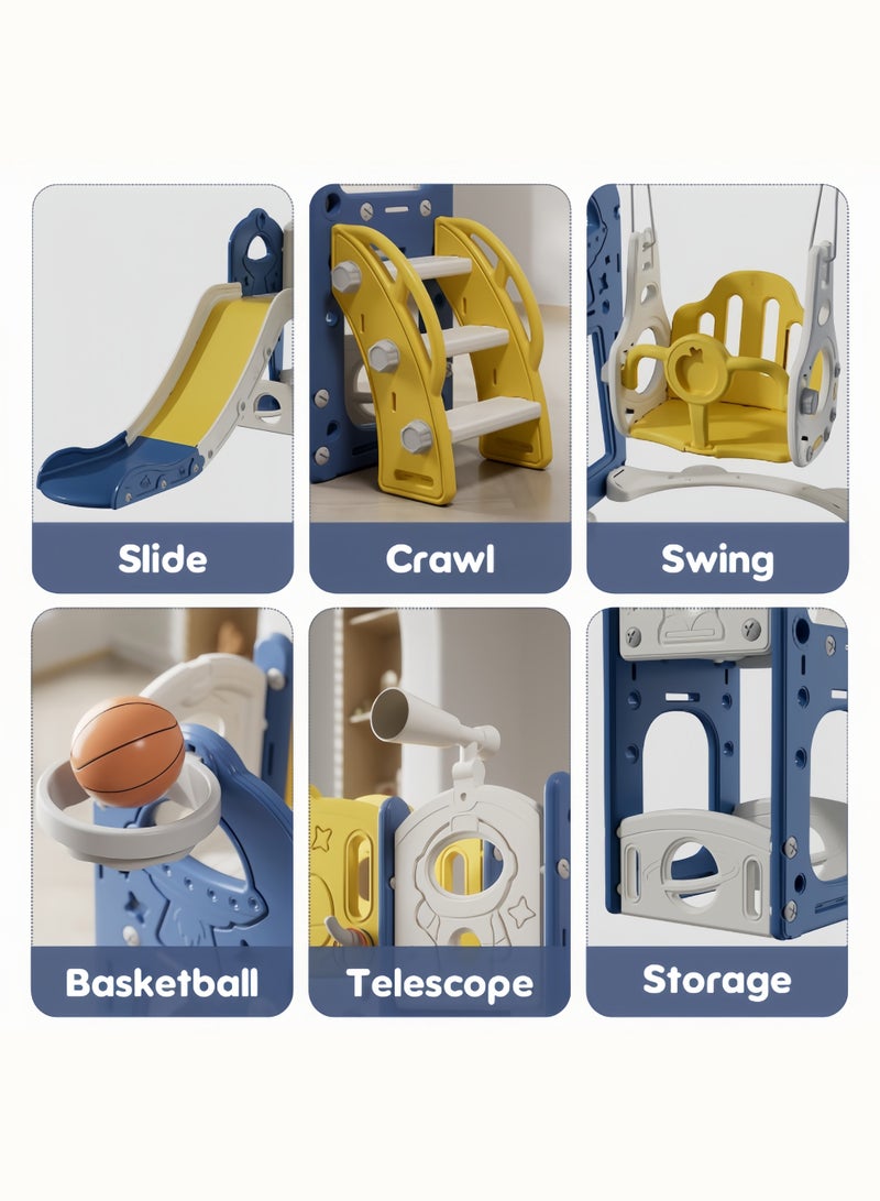 HAVERTYS "5-in-1 Kids Slide & Swing Set with Basketball Hoop, Storage Box & Telescope – Indoor/Outdoor Toddler Toy Playground " - Image 5