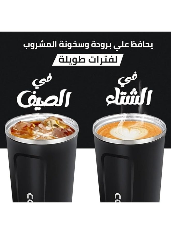 ماركة غير محددة مج قهوة حراري ستانلس ستيل جدار مزدوج خالٍ من البيسفينول للحفاظ على المشروبات ساخنة أوباردة ومضاد للانزلاق والتسريب 380 مل( لون أسود)  - Image 3