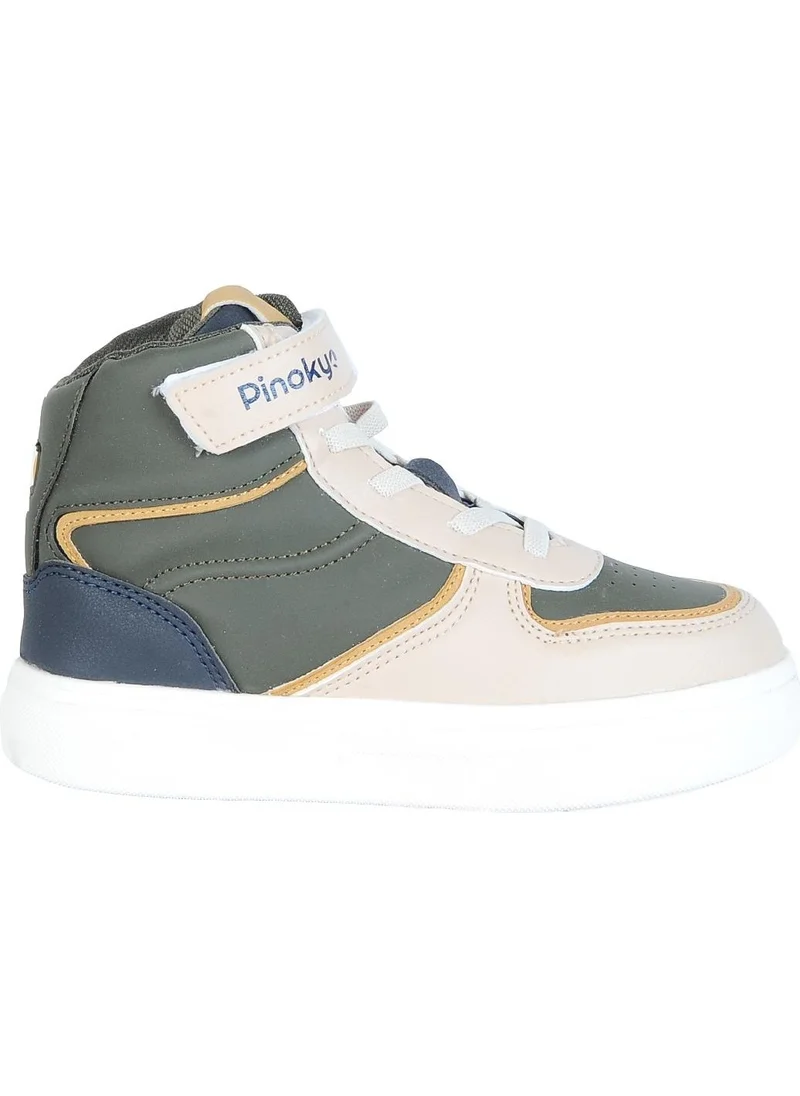 Pinokyo Pinocchio Chicago Khaki Velcro High-Top Boys Sneakers