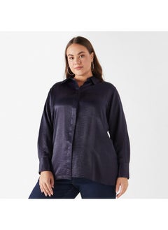 Plus Size Ulla Popken Solid Shirt with Collar and Long Sleeves