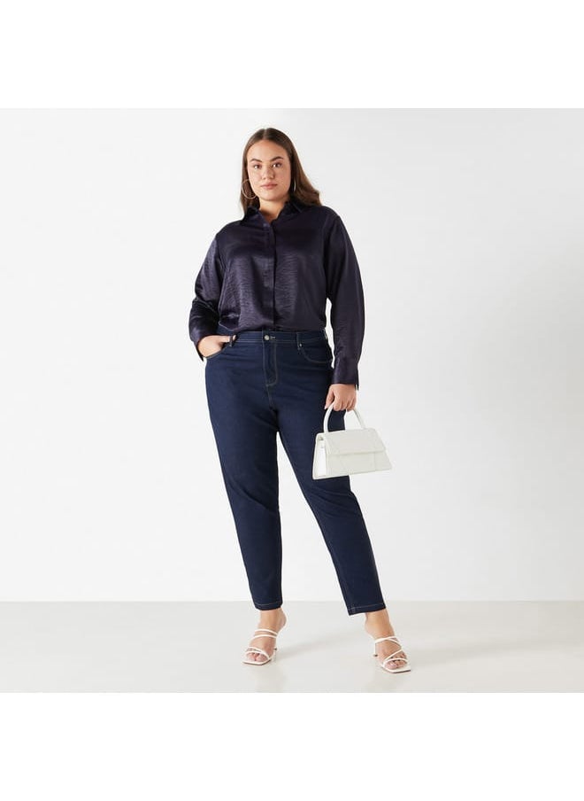 Ulla Popken Plus Size Ulla Popken Solid Shirt with Collar and Long Sleeves  - Image 2