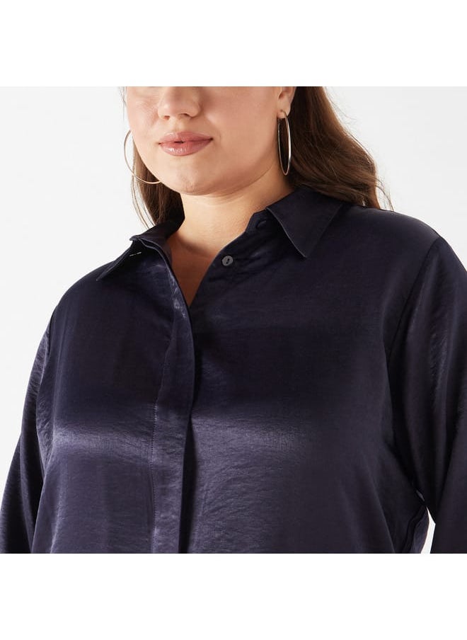 Ulla Popken Plus Size Ulla Popken Solid Shirt with Collar and Long Sleeves  - Image 4