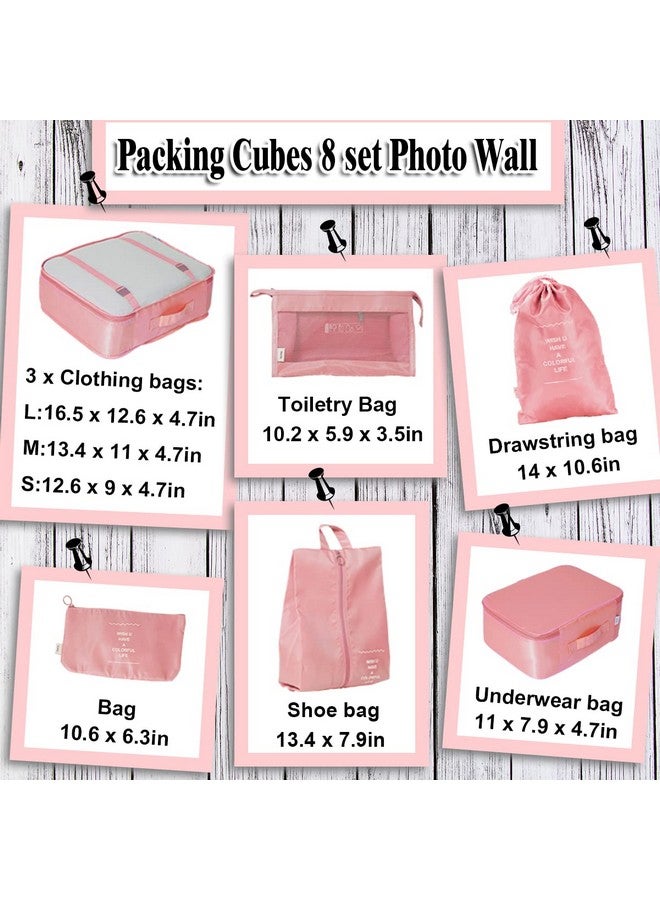 Fancyou 8 Set Packing Cubes, Luggage Organizers With Waterproof Storage Bag, Cosmetic Bag and Shoe Bag - Travel Accessories (Pink) - Image 2