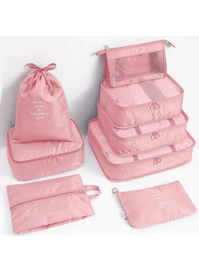 Fancyou 8 Set Packing Cubes, Luggage Organizers With Waterproof Storage Bag, Cosmetic Bag and Shoe Bag - Travel Accessories (Pink) - Image 1