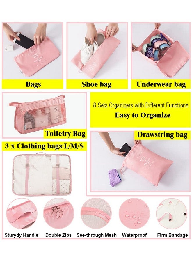 Fancyou 8 Set Packing Cubes, Luggage Organizers With Waterproof Storage Bag, Cosmetic Bag and Shoe Bag - Travel Accessories (Pink) - Image 3