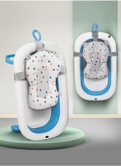 Foldable Baby Bath Tub With Anti-Skid Base, Support Cushion, Temperature Sensing Plug And Wall Mountable 0-3 Years, Blue
