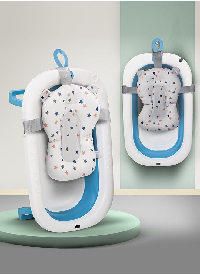 BAYBEE Foldable Baby Bath Tub With Anti-Skid Base, Support Cushion, Temperature Sensing Plug And Wall Mountable 0-3 Years, Blue  - Image 1
