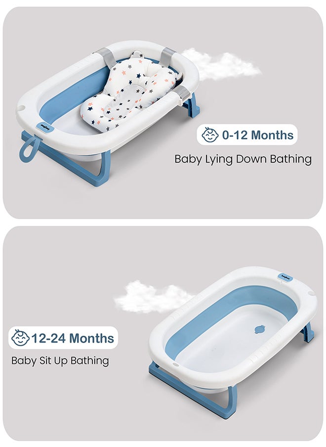 BAYBEE Foldable Baby Bath Tub With Anti-Skid Base, Support Cushion, Temperature Sensing Plug And Wall Mountable 0-3 Years, Blue  - Image 3