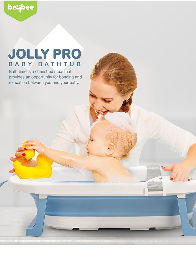 BAYBEE - Foldable Baby Bath Tub With Anti-Skid Base, Support Cushion, Temperature Sensing Plug And Wall Mountable 0-3 Years, Blue - Image 1