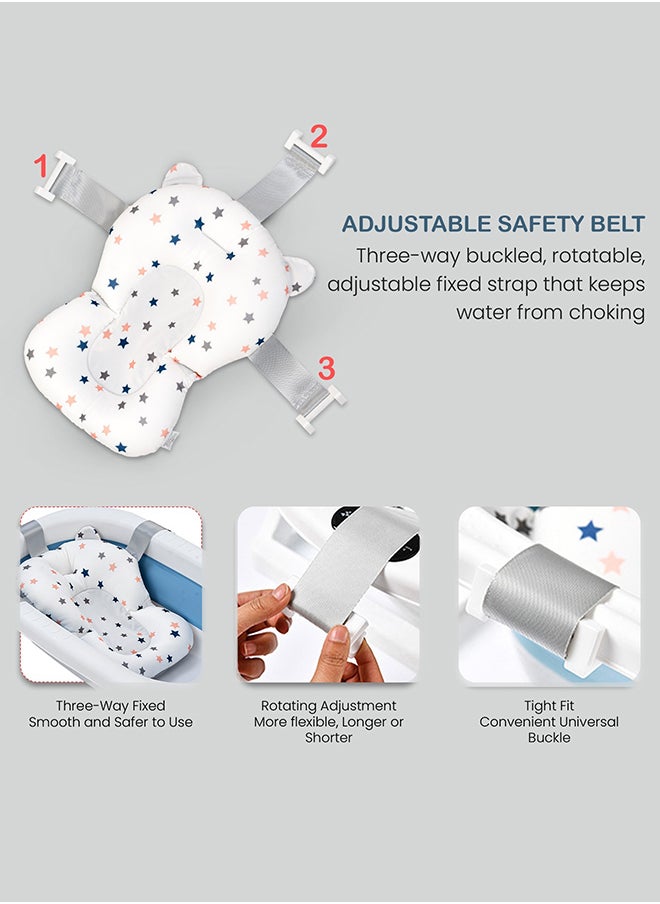 BAYBEE - Foldable Baby Bath Tub With Anti-Skid Base, Support Cushion, Temperature Sensing Plug And Wall Mountable 0-3 Years, Blue - Image 1