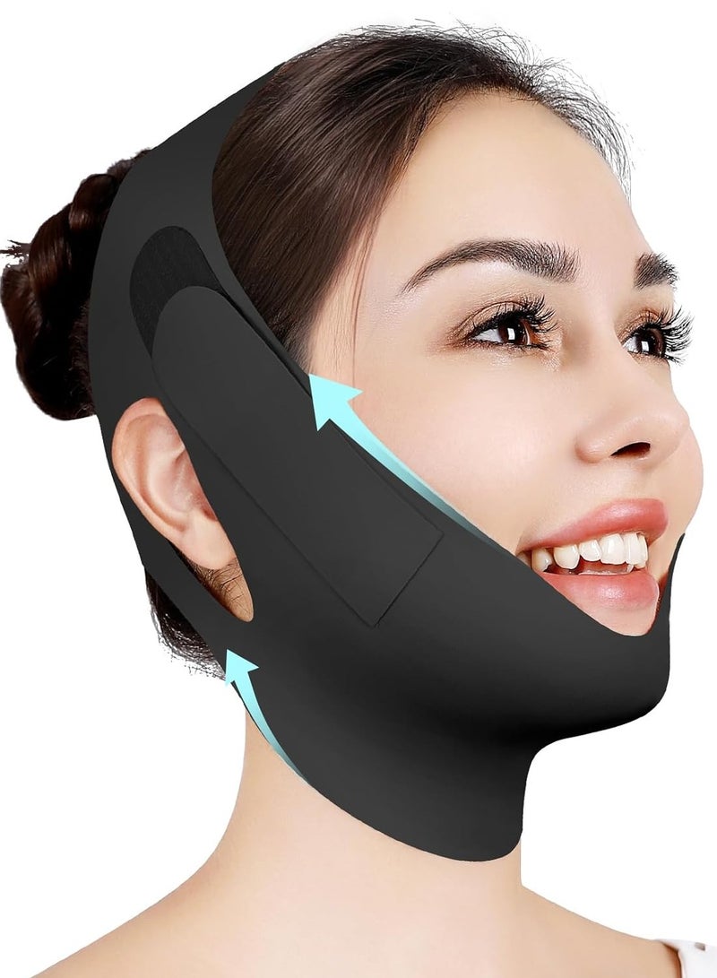 عام حزام الذقن للنوم ، حزام الذقن القابل للتعديل ، حزام الفك ، المشكل الفك ، قناع رفع خط V ، أسود - Image 1