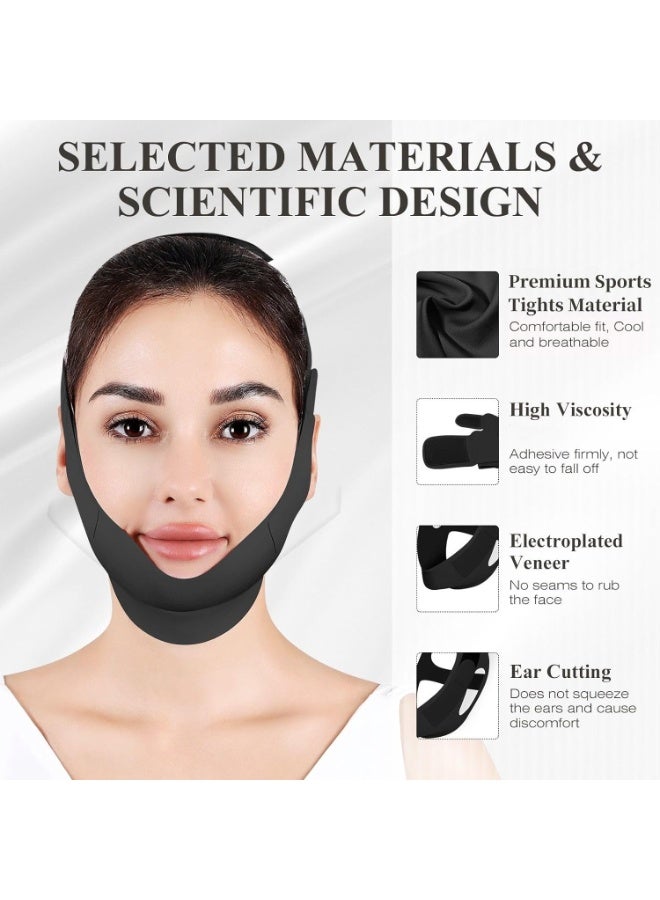 عام حزام الذقن للنوم ، حزام الذقن القابل للتعديل ، حزام الفك ، المشكل الفك ، قناع رفع خط V ، أسود - Image 3