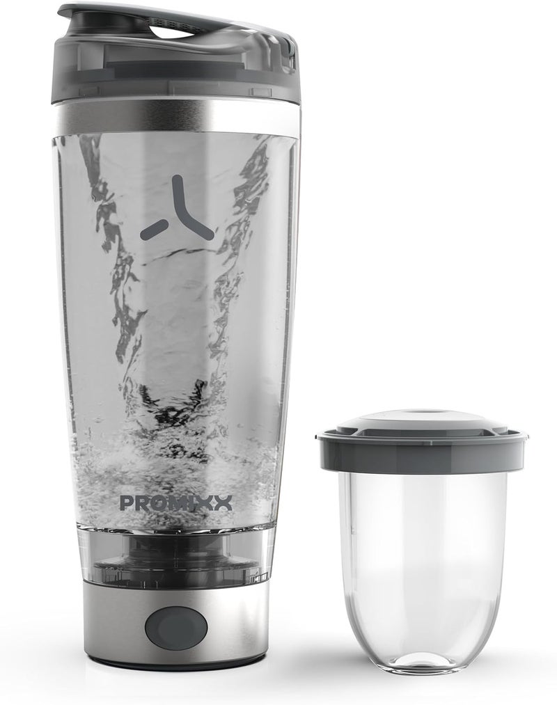 Promixx Pro Electric Protein Shaker Bottle – USB Rechargeable, 20oz BPA-Free Tritan Cup with Patented X-Blade – Smooth Shakes, Leak-proof, Portable Shaker for Protein Powder & Supplements-Silver/Gray - Image 1