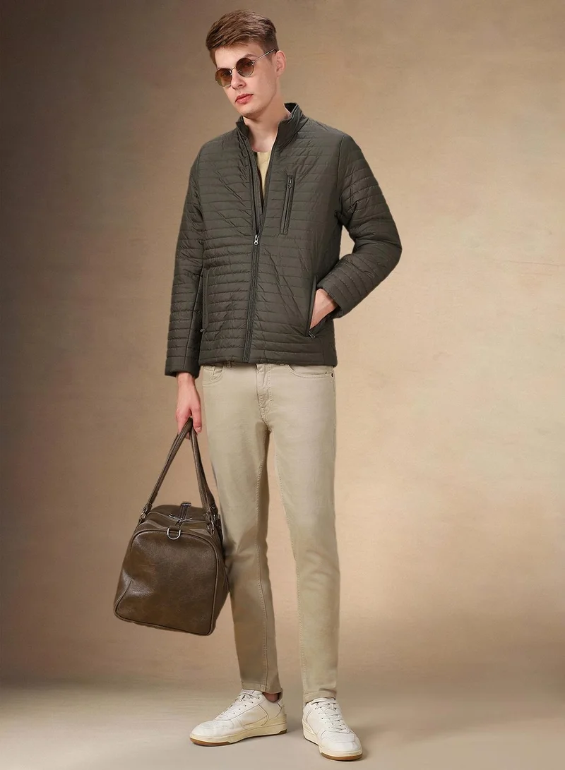 Dennis Lingo Men's Olive 100% Polyester Solid Regular Fit Jacket