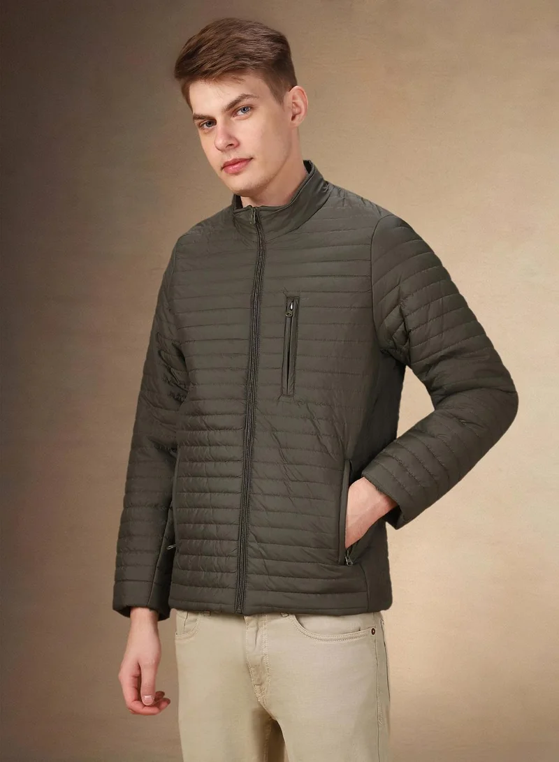 Dennis Lingo Men's Olive 100% Polyester Solid Regular Fit Jacket