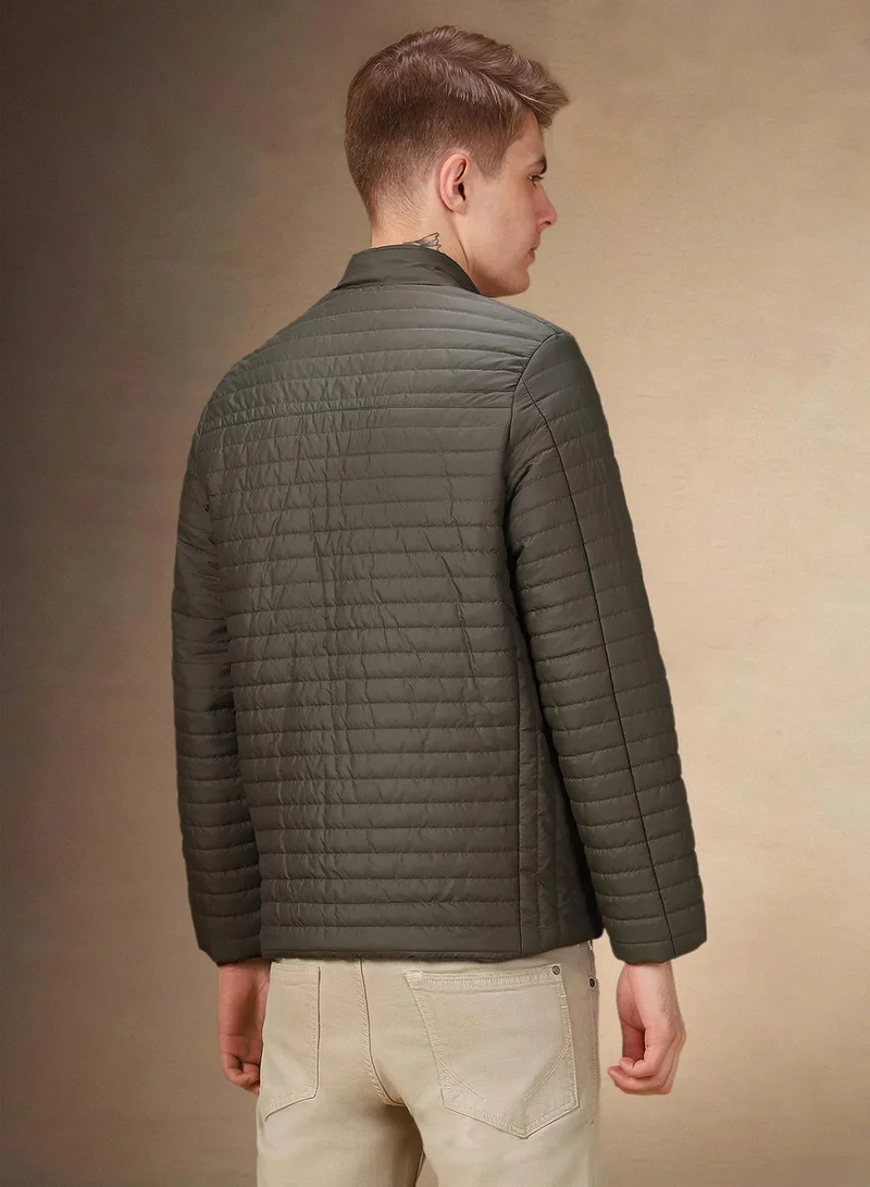Dennis Lingo Men's Olive 100% Polyester Solid Regular Fit Jacket