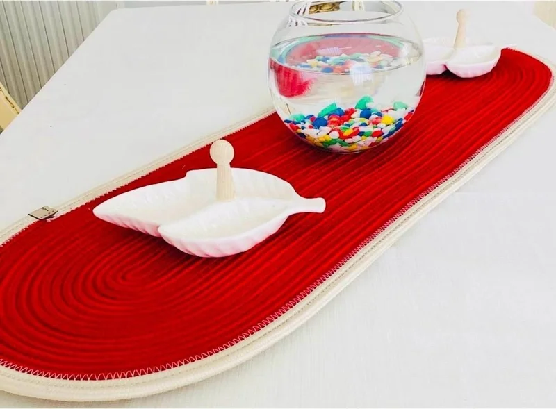 بدز ديري BDZ Leather Wicker Jute Look Runner Table Cover Red