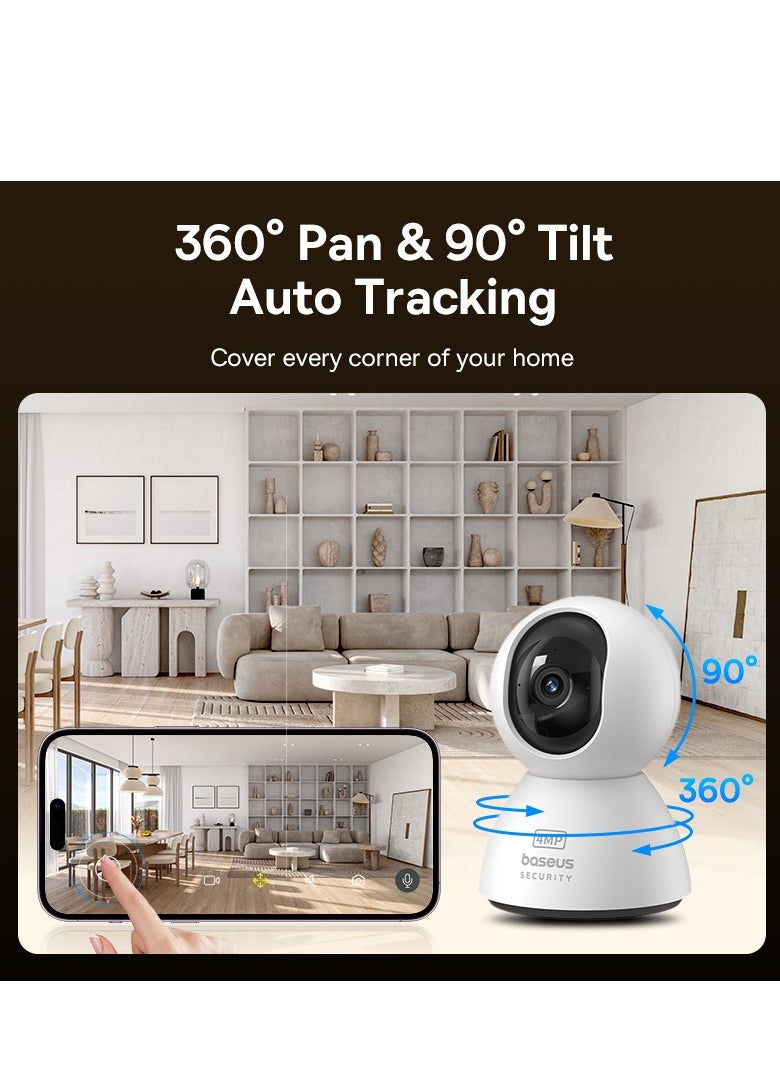 Baseus 4MP 3K Ultra HD Pan/Tilt Indoor WiFi Security Camera with Night Vision, 2-Way Audio, Motion Detection, Baby Monitor, Supports Micro SD Card up to 256GB, Compatible with Google Assistant and Amazon Alexa, Remote Management via APP  - Image 3