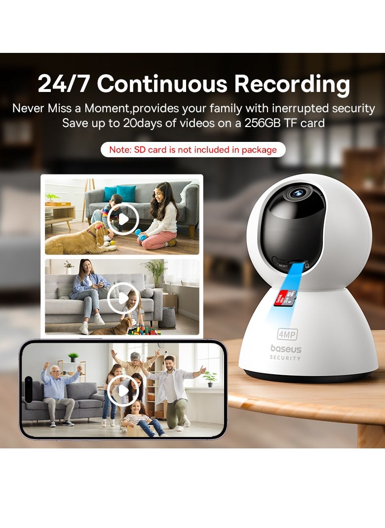 4MP 3K Ultra HD Pan/Tilt Indoor WiFi Security Camera with Night Vision, 2-Way Audio, Motion Detection, Baby Monitor, Supports Micro SD Card up to 256GB, Compatible with Google Assistant and Amazon Alexa, Remote Management via APP