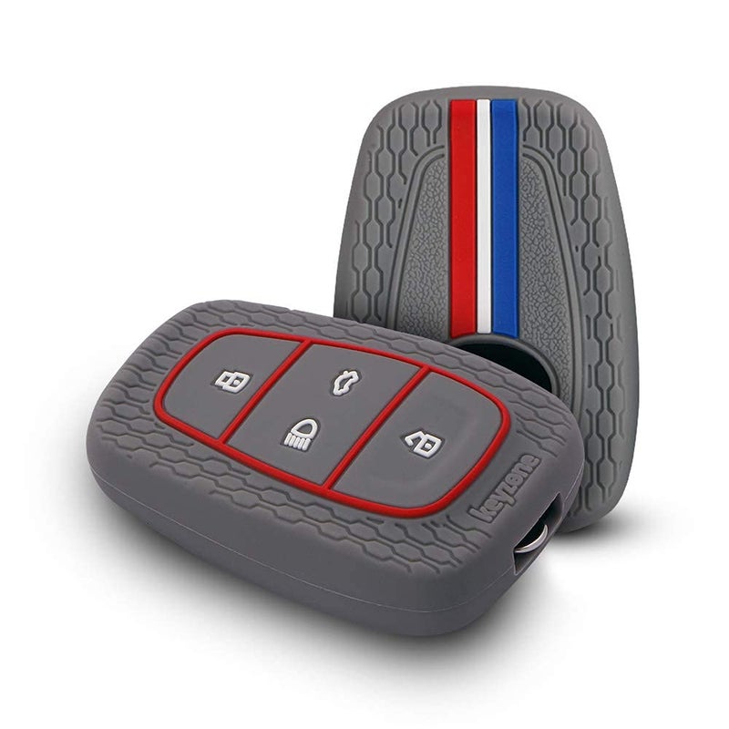 keyzone® Striped Silicone Key Cover Compatible for Punch EV,Altroz,Nexon EV,Punch,Tigor EV,Safari,Tiago EV,Nexon,Harrier,Tiago,Tigor 4 Button Smart Key (Grey) - Image 1