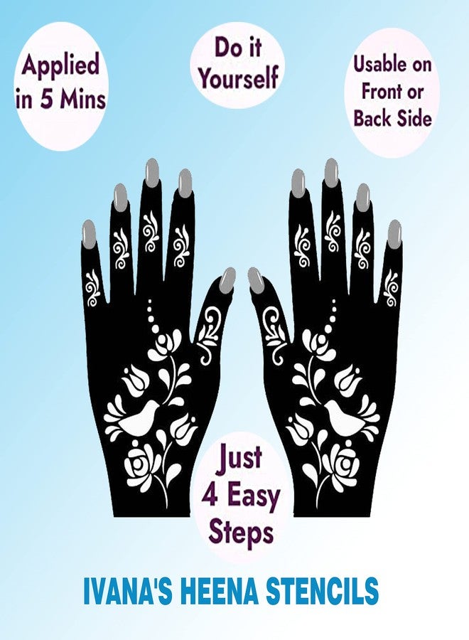 إيفاناز استنسل حناء إيفانا للنساء والفتيات والأطفال، 4 قطع استنسل لليد (عبوة من مجموعتين بتصميمين مختلفين) - D718 - Image 2