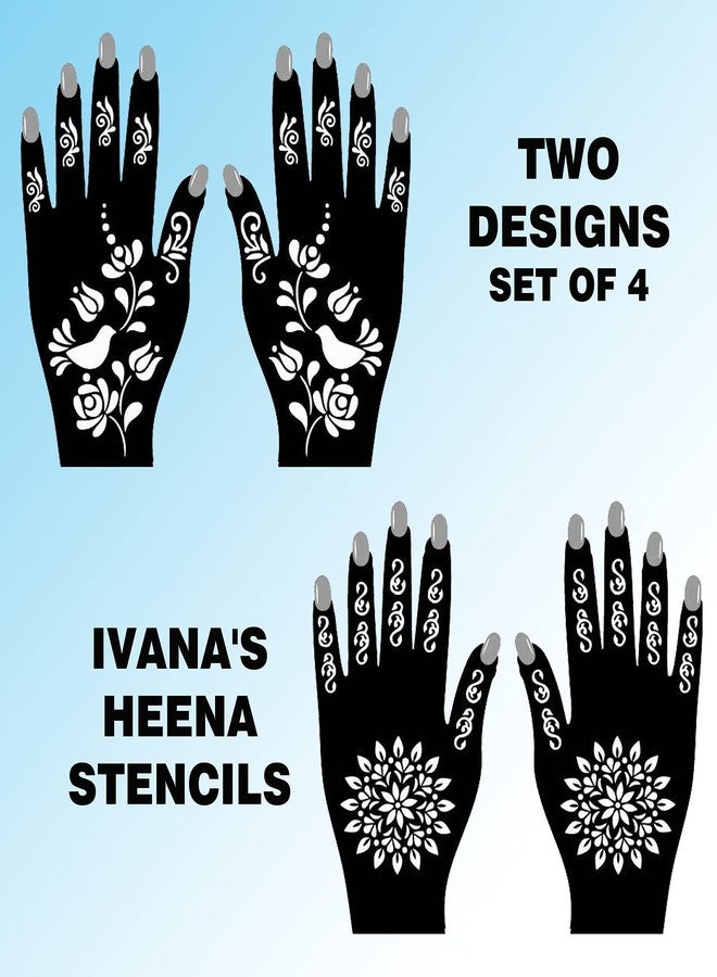 إيفاناز استنسل حناء إيفانا للنساء والفتيات والأطفال، 4 قطع استنسل لليد (عبوة من مجموعتين بتصميمين مختلفين) - D718 - Image 1