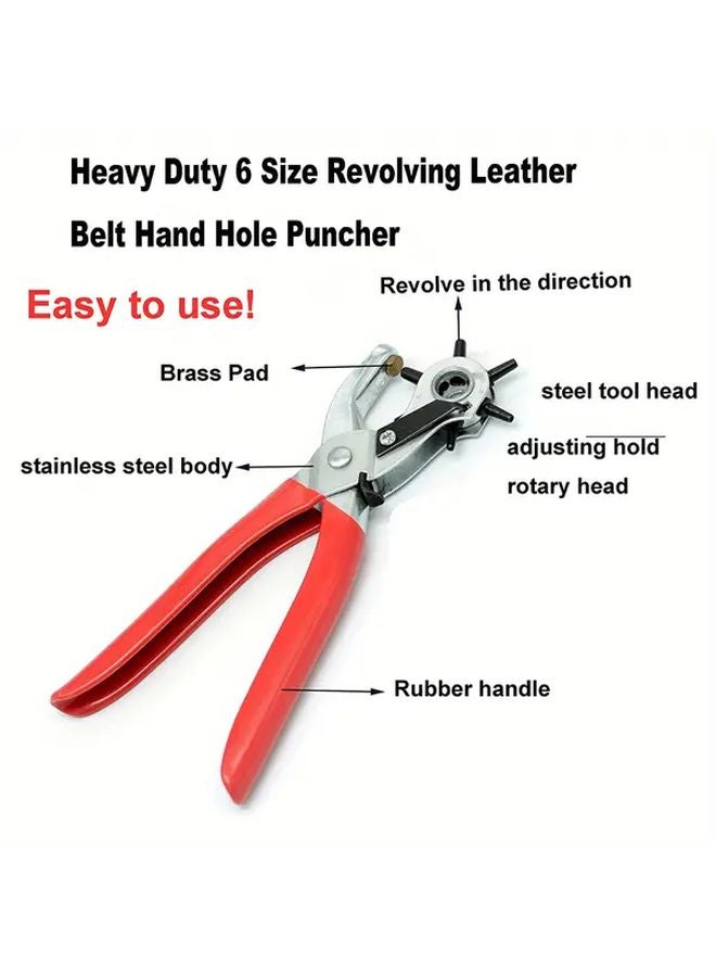 Red Heavy Duty Faux Leather Hole Punch 6 Size Rotating Manual Tool For Belts Shoes Crafts - Image 3