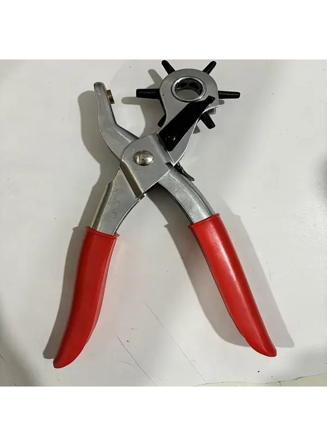 Red Heavy Duty Faux Leather Hole Punch 6 Size Rotating Manual Tool For Belts Shoes Crafts - Image 1