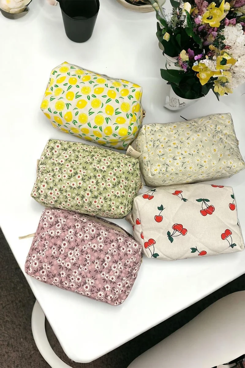 Bahels Green Flower Pattern Makeup Bag