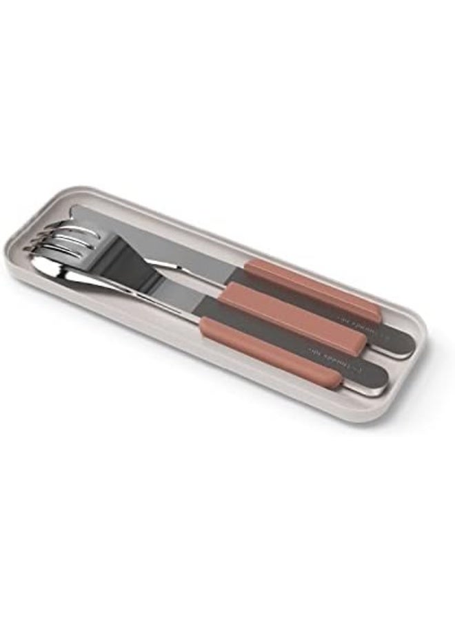 monbento - MB Slim Box Pink Moka - Trio knife - cutlery set for MB Original and MB Square - 3 parts stainless steel fork knife spoon - Image 1