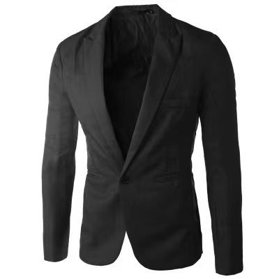 Cross-border Foreign Trade Fashion Mens Casual Single-breasted Small Suit Korean Style Youth Slim-fit Solid Color Non-ironing Suit Jacket Black 