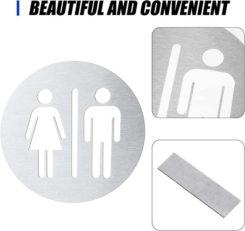Hotop Metal Unisex Restroom Sign for Men and Women 7.87 x 7.87 Inch Bathroom Door Signs Decor for Offices Businesses Restaurants Home Bathroom Wall Decor Adhesive Backed - Image 5