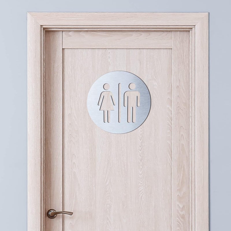 Hotop Metal Unisex Restroom Sign for Men and Women 7.87 x 7.87 Inch Bathroom Door Signs Decor for Offices Businesses Restaurants Home Bathroom Wall Decor Adhesive Backed - Image 1