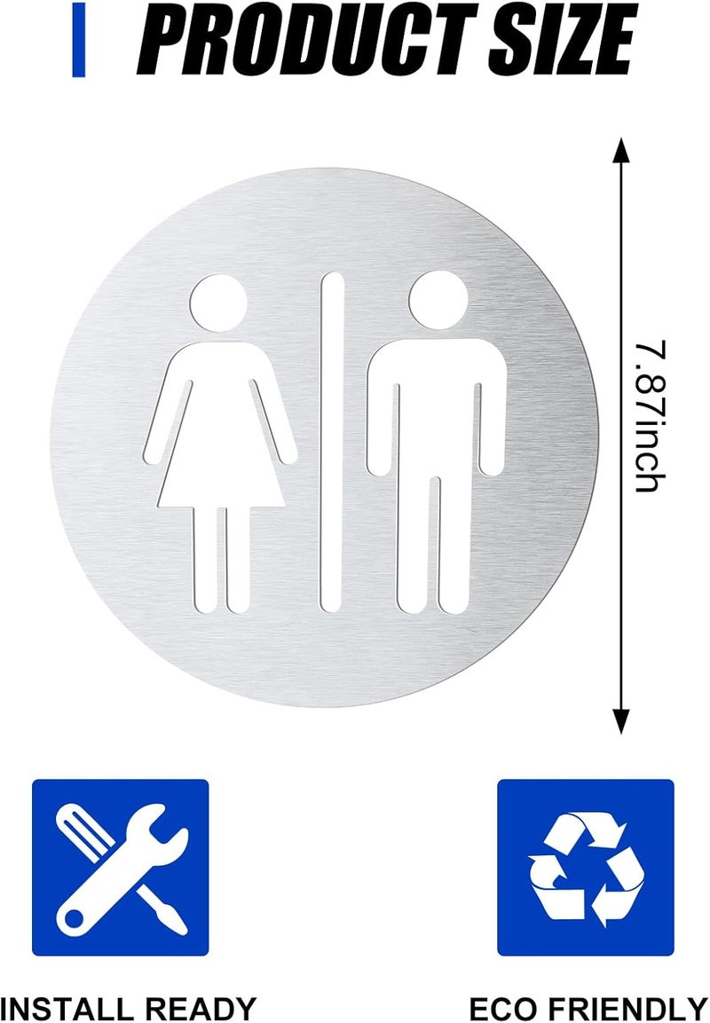 Hotop Metal Unisex Restroom Sign for Men and Women 7.87 x 7.87 Inch Bathroom Door Signs Decor for Offices Businesses Restaurants Home Bathroom Wall Decor Adhesive Backed - Image 4