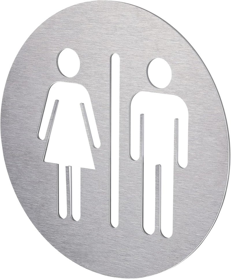 Hotop Metal Unisex Restroom Sign for Men and Women 7.87 x 7.87 Inch Bathroom Door Signs Decor for Offices Businesses Restaurants Home Bathroom Wall Decor Adhesive Backed - Image 2